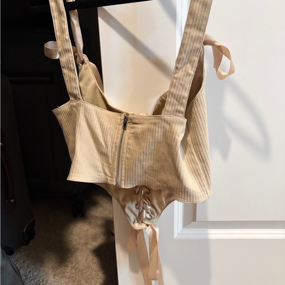 Beige Satin-Trim Lace-Up Corset Top - Picture 2 of 2